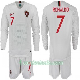 Camisolas de Futebol Portugal RONALDO 7 Criança Equipamento Alternativa Copa do Mundo 2018 Manga Comprida